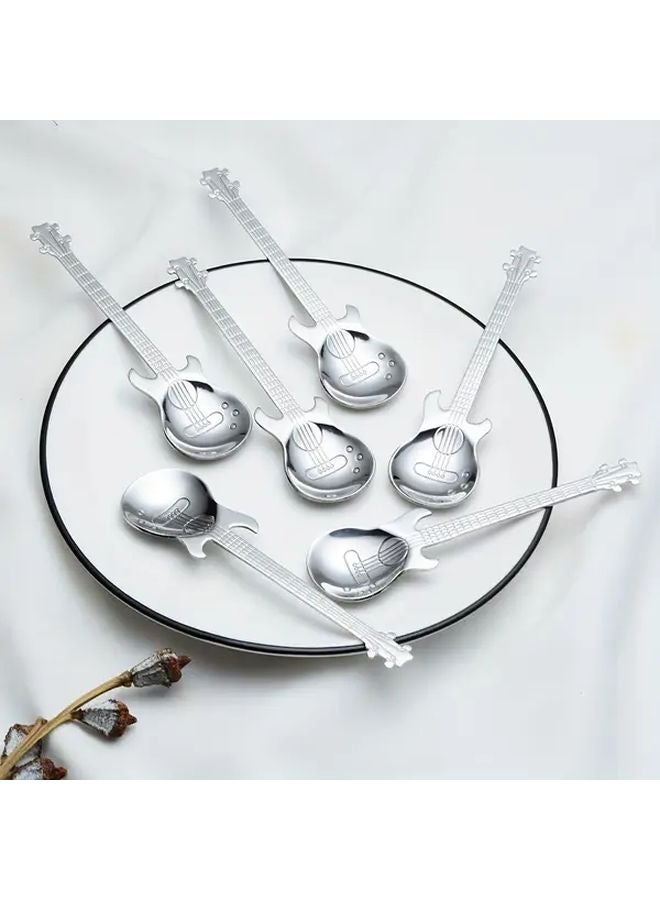 5PCS Silvery Mirror Polished 304 Stainless Steel Creative Guitar Spoon Dessert Coffee Stirring Ice Cream Scoop - Image 2